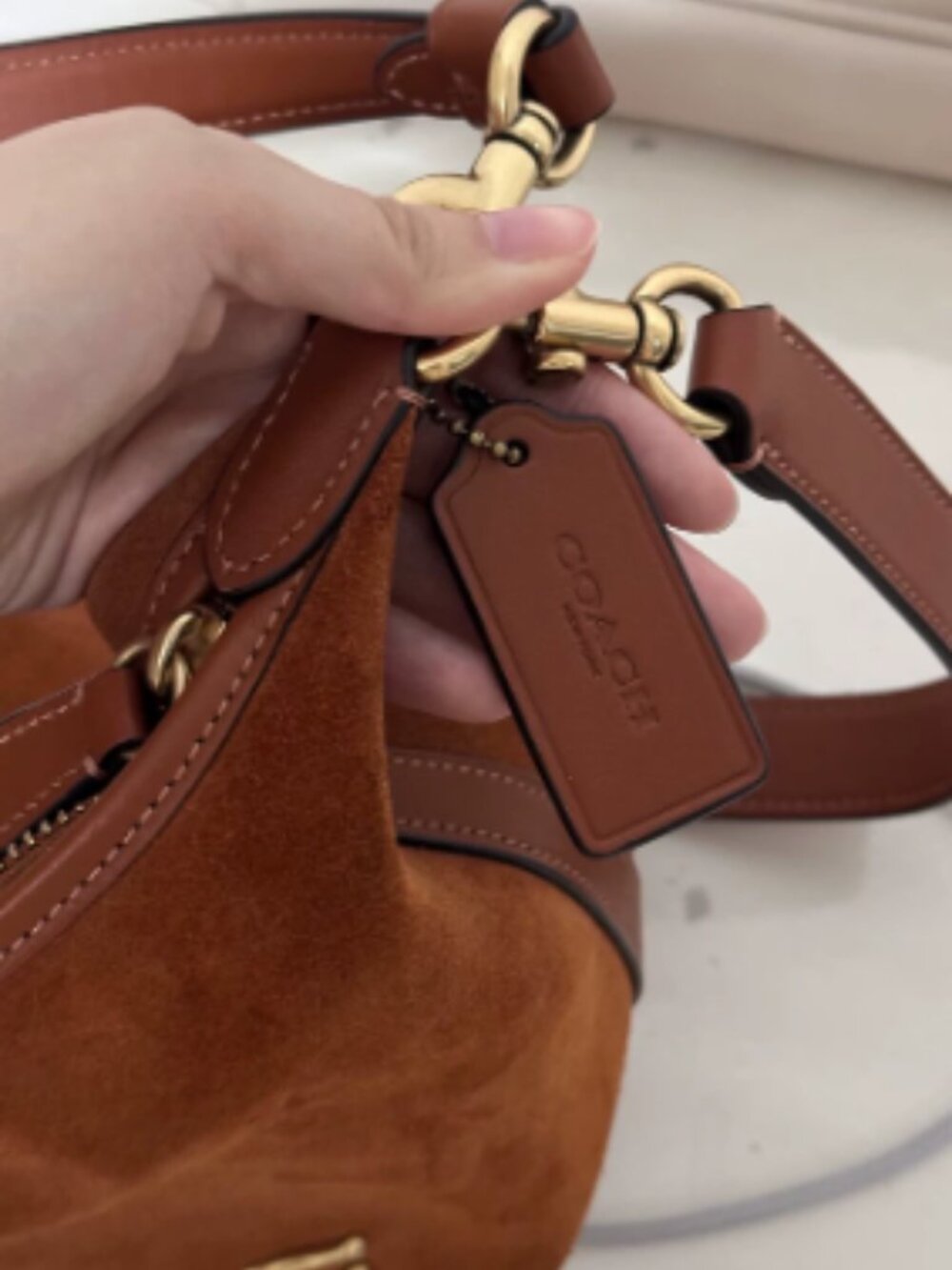 Coach Brown Suede Hobo Bag Shoulder Purse Designer Handbag - Picture 3 of 3